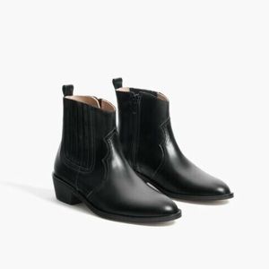 Zara black genuine leather cowboy western boots